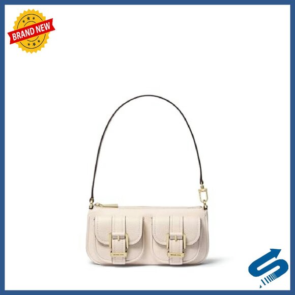 Small Convertible Leather Pouchette with Exterior Pockets